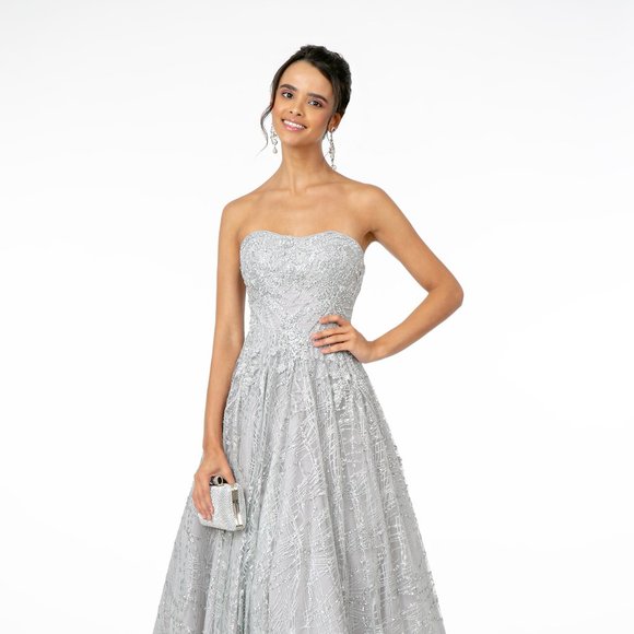 NEW LONG OFF THE SHOULDER SLEEVELESS A-LINE GLITTER GOWN WITH ZIPPER BACK GL2921 - Picture 1 of 10